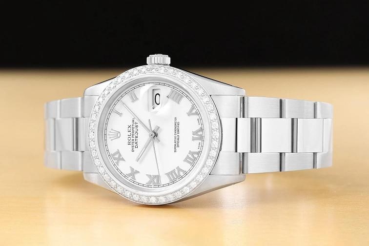 ROLEX MENS DATEJUST 16014 WHITE ROMAN DIAMOND 18K WHITE GOLD STEEL OYSTER WATCH - 2