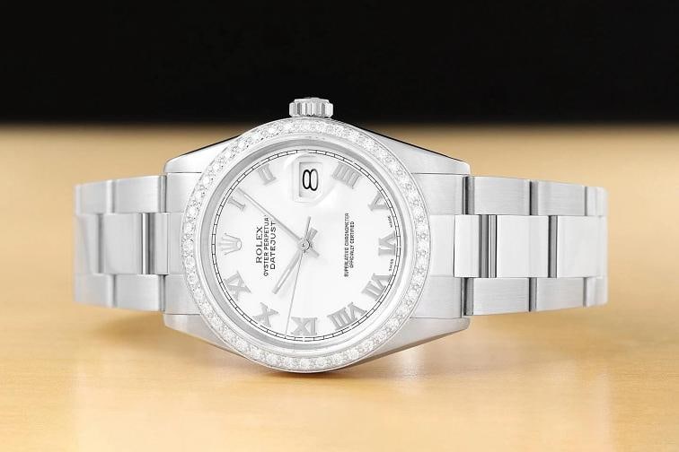 ROLEX MENS DATEJUST 16014 WHITE ROMAN DIAMOND 18K WHITE GOLD STEEL OYSTER WATCH - 3