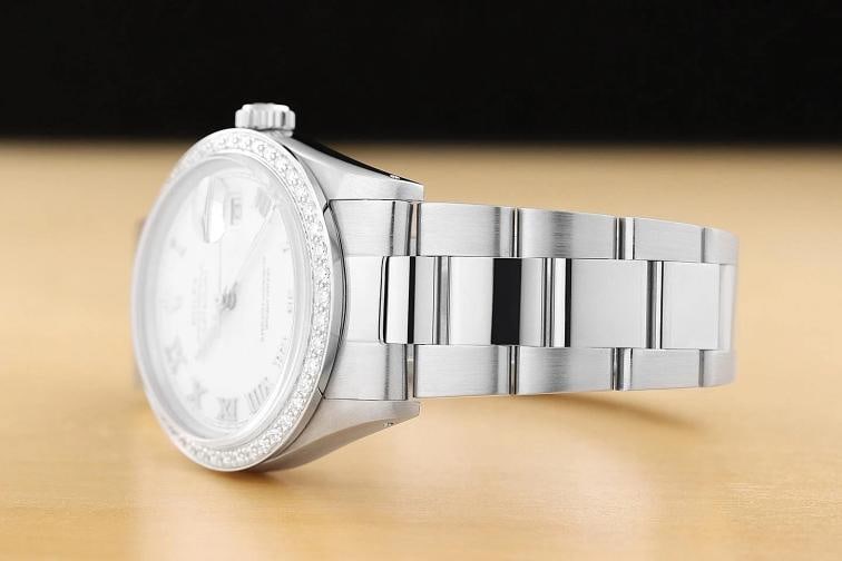 ROLEX MENS DATEJUST 16014 WHITE ROMAN DIAMOND 18K WHITE GOLD STEEL OYSTER WATCH - 4