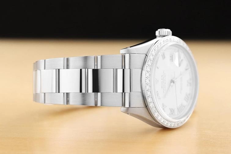 ROLEX MENS DATEJUST 16014 WHITE ROMAN DIAMOND 18K WHITE GOLD STEEL OYSTER WATCH - 7