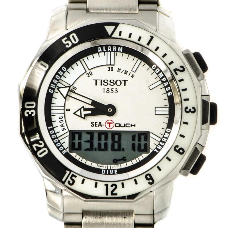 Tissot T026420A Stainless Steel White Dial Alarm Compass Digital Mens Watch - 4