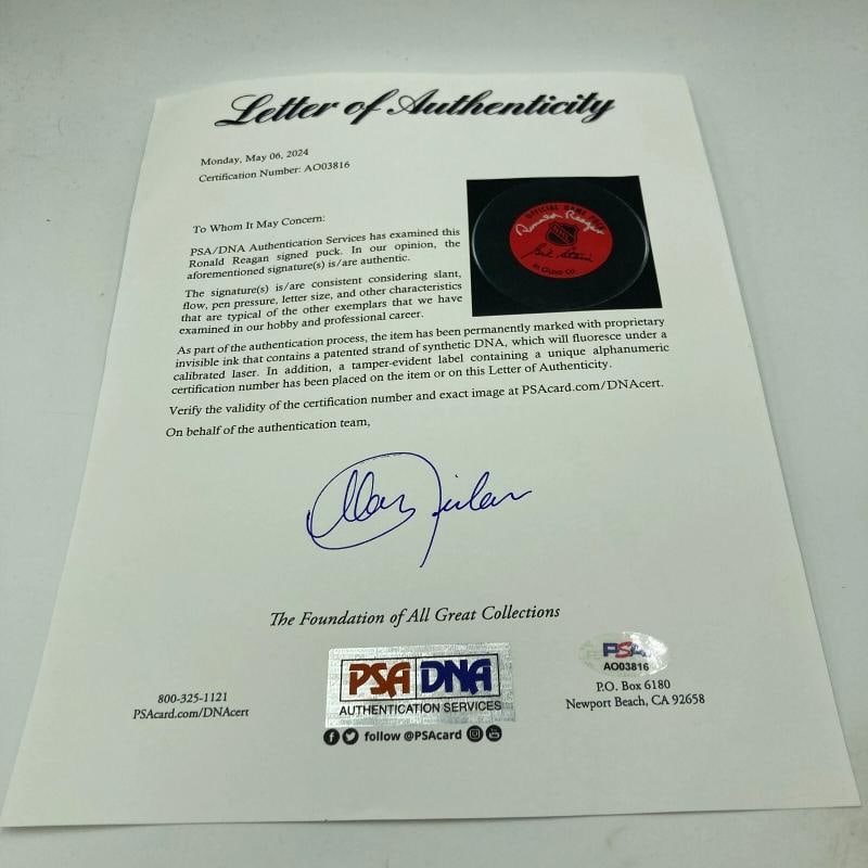 President Ronald Reagan Signed Stanley Cup Hockey Puck PSA DNA COA - 3