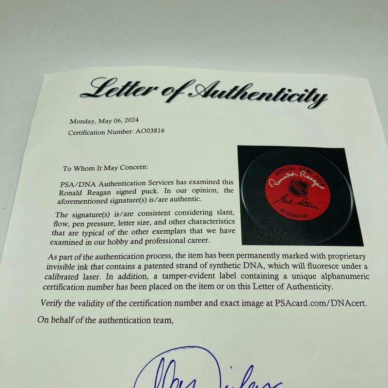 President Ronald Reagan Signed Stanley Cup Hockey Puck PSA DNA COA - 8