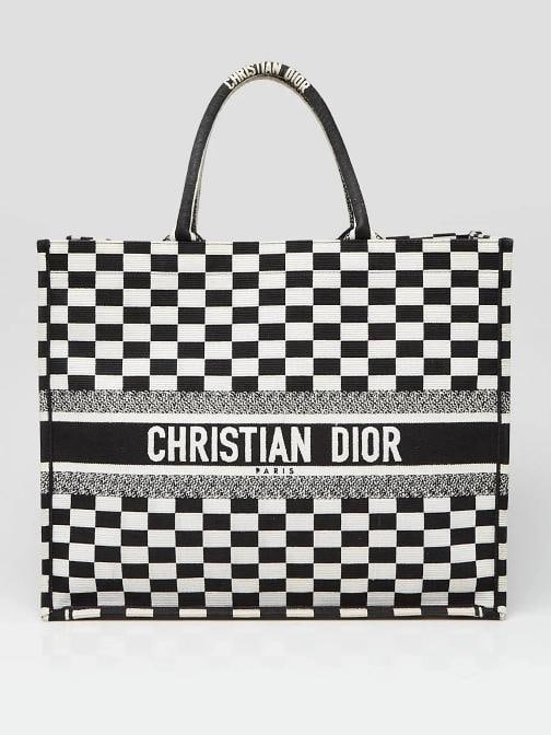 Christian Dior Black/White Check Canvas Large Book Tote Bag: Condition: Pre-owned - Good,Brand: Christian Dior,Style: Everyday Bags,Totes,Department: Women,Exterior Color: Black,White,Exterior Material: Canvas Description First introduced in Christian Dior's