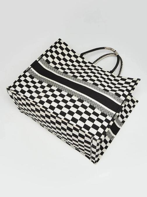 Christian Dior Black/White Check Canvas Large Book Tote Bag - 3