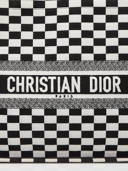 Christian Dior Black/White Check Canvas Large Book Tote Bag - 5