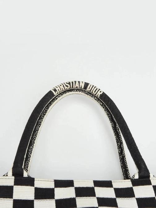 Christian Dior Black/White Check Canvas Large Book Tote Bag - 6