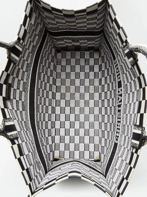 Christian Dior Black/White Check Canvas Large Book Tote Bag - 8