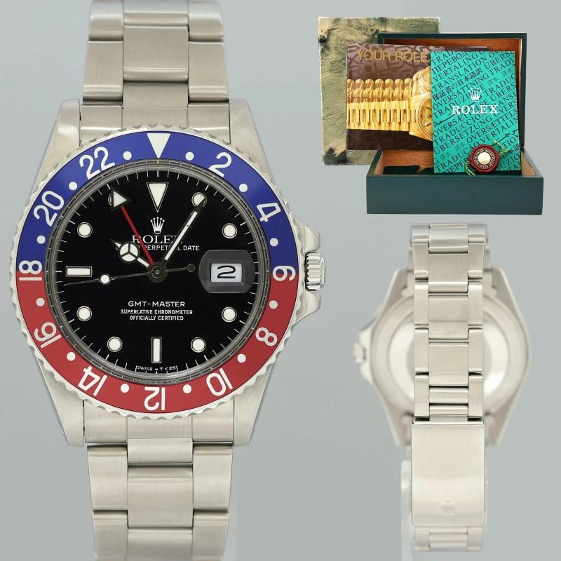 1988 MINT Rolex GMT-Master Pepsi Blue Red 40mm Steel 16750 Watch Box: Condition: Pre-owned - Excellent,Reference Number: 16750,Model: Rolex GMT-Master,Dial Color: Red,Band Color: Red,Bezel Color: Red,Case Color: Red,Band Material: Steel,Case Size: 40 mm,Brand: