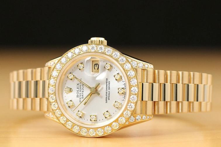ROLEX LADIES PRESIDENT 69178 FACTORY DIAMOND DIAL 18K YELLOW GOLD SILVER WATCH - 3