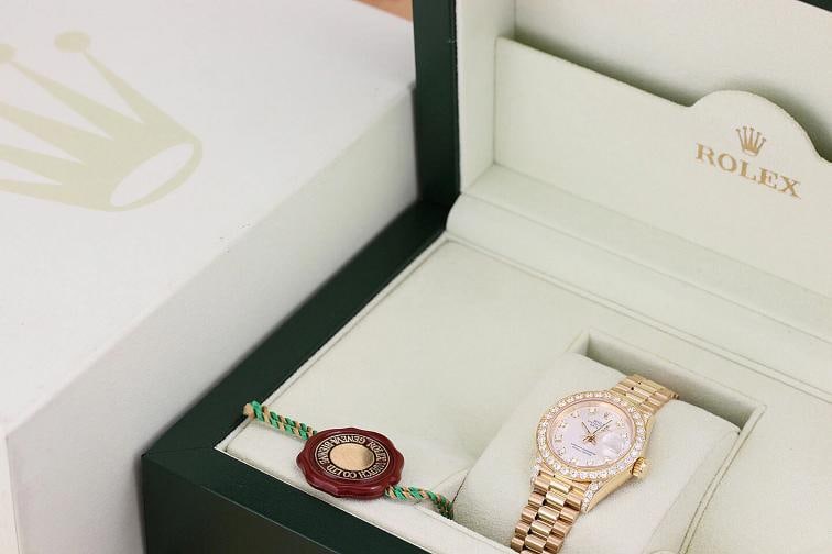ROLEX LADIES PRESIDENT 69178 FACTORY DIAMOND DIAL 18K YELLOW GOLD SILVER WATCH - 5