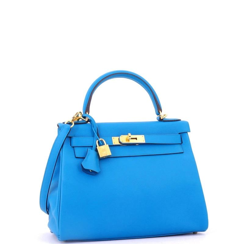 Hermes Kelly Handbag Blue Evercolor with Gold Hardware 28 - 2