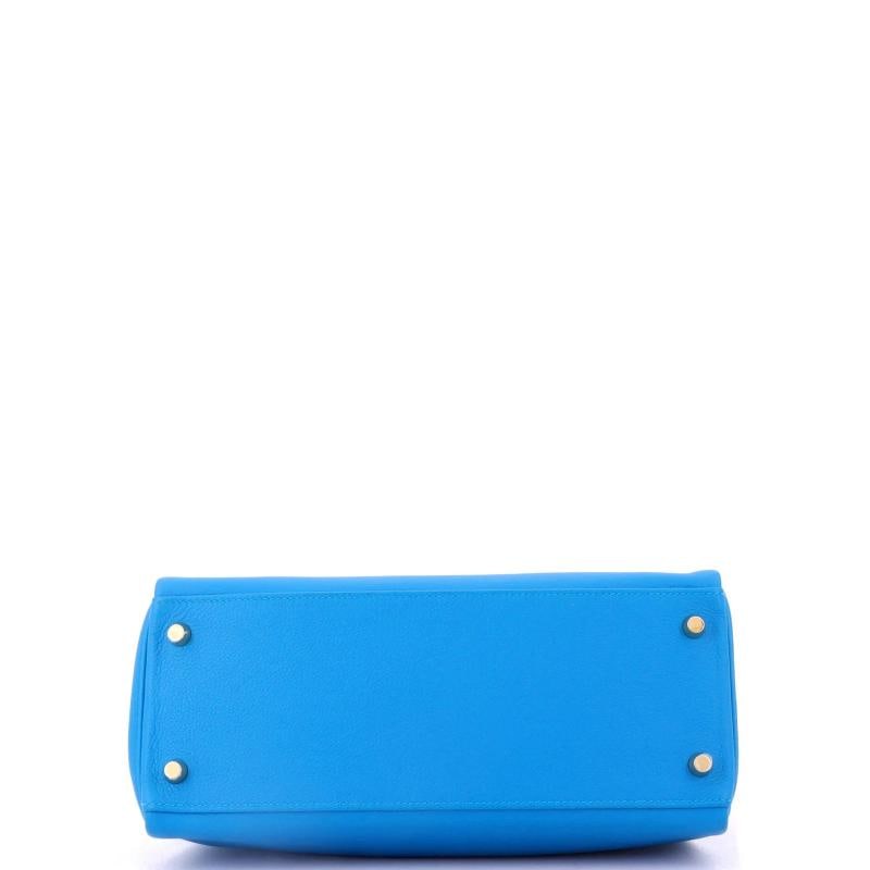 Hermes Kelly Handbag Blue Evercolor with Gold Hardware 28 - 4