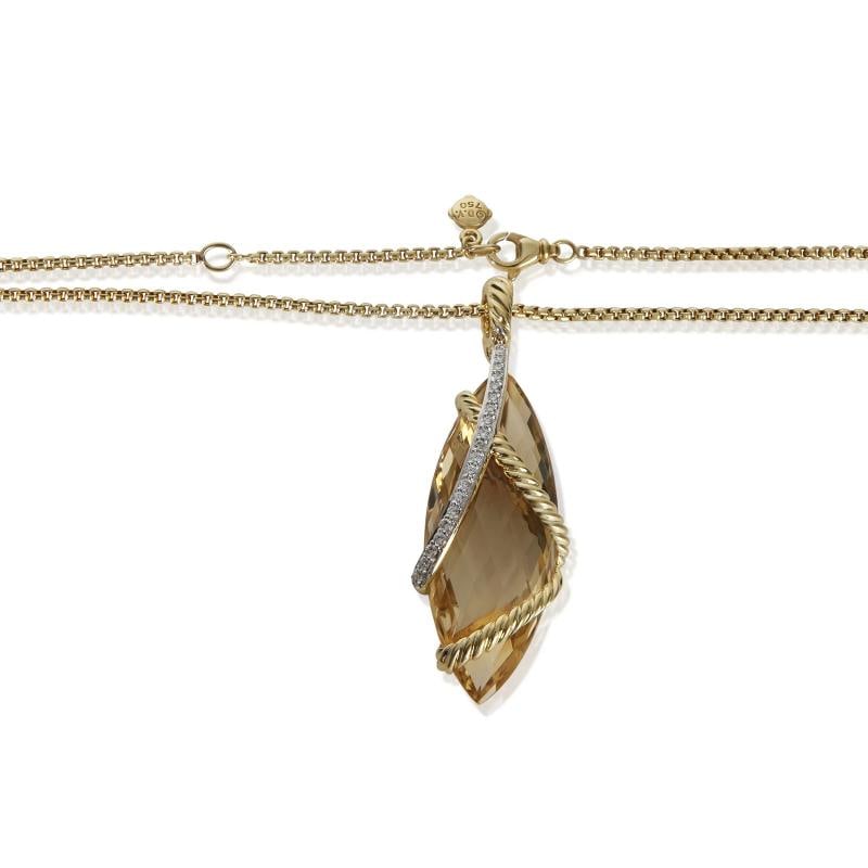 David Yurman Yellow Gold Citrine and Diamond Cable Wrap Pendant - 2