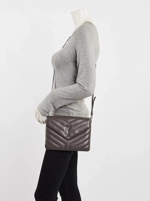 Yves Saint Laurent Grey Chevron Quilted Leather LouLou Flap Bag - 2