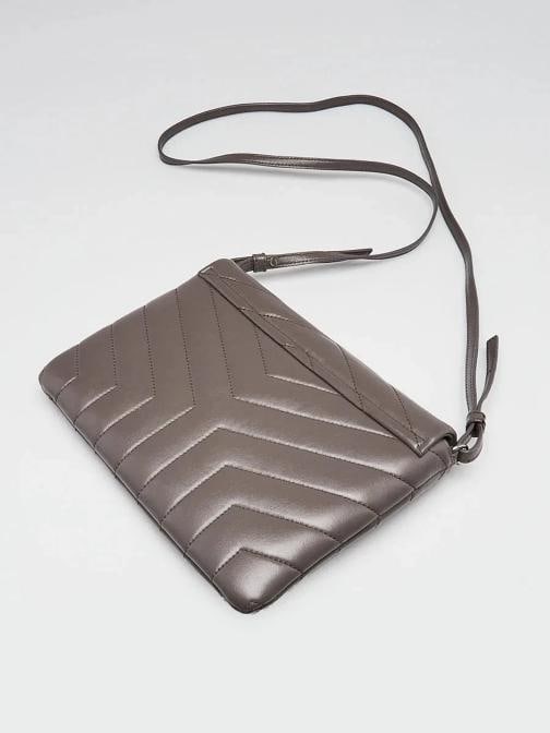 Yves Saint Laurent Grey Chevron Quilted Leather LouLou Flap Bag - 3