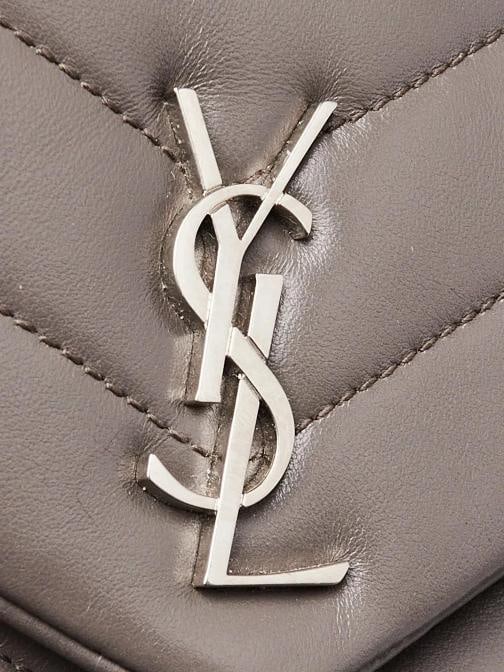 Yves Saint Laurent Grey Chevron Quilted Leather LouLou Flap Bag - 6