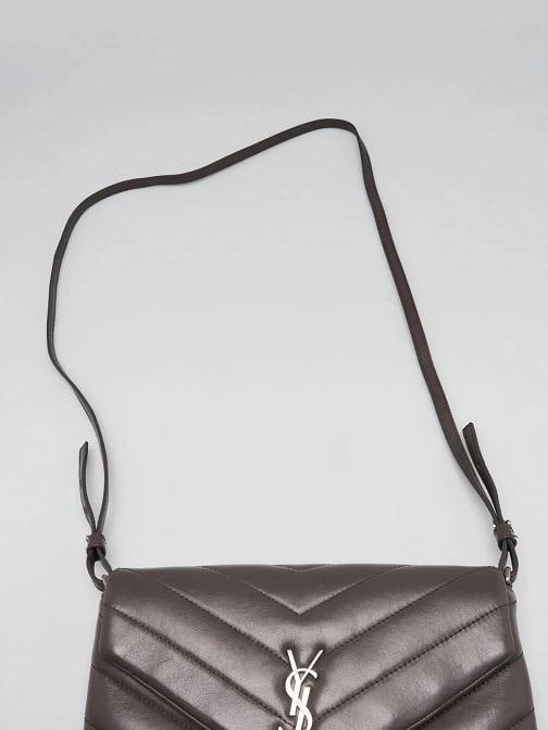Yves Saint Laurent Grey Chevron Quilted Leather LouLou Flap Bag - 7