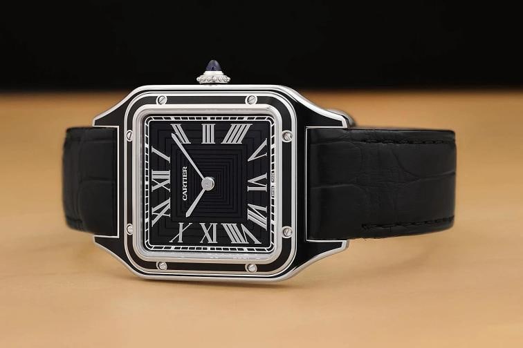 2024 B&P CARTIER SANTOS DUMONT WSSA0046 BLACK STAINLESS STEEL LEATHER WATCH - 2