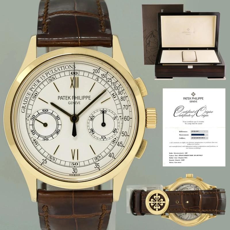 PAPERS MINT Patek Philippe 5170J Silver Chrono Yellow Gold Manual Wind 39mm: Box: Yes, this item includes the Original Patek Philippe Box.Papers: Yes, this watch comes with Original Patek Philippe warranty papers Case & DialCase Material: Patek Philippe Yellow GoldCase Size:
