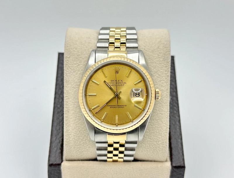 Rolex Datejust 16233 36mm Champagne Dial 18k Yellow Gold Stainless Steel: Style Number: 16233Serial: S827***Year: 1993Model: Rolex DatejustCase Material: Stainless SteelBand: 18K Yellow Gold & Stainless SteelBezel: 18K Yellow GoldDial: ChampagneCrystal: SapphireCase Size:
