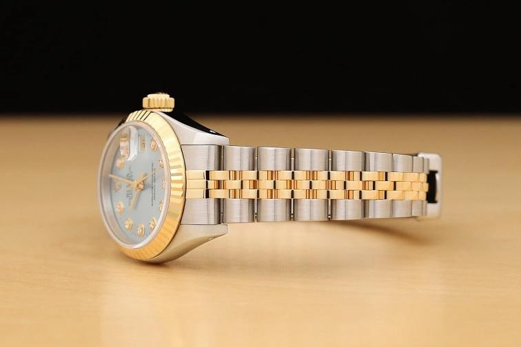 ROLEX LADIES DATEJUST ICE BLUE DIAMOND TWO TONE 18K YELLOW GOLD 69173 WATCH - 4