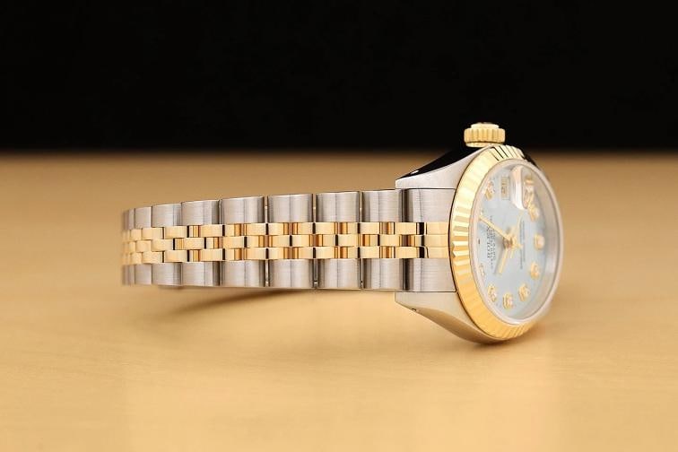 ROLEX LADIES DATEJUST ICE BLUE DIAMOND TWO TONE 18K YELLOW GOLD 69173 WATCH - 7