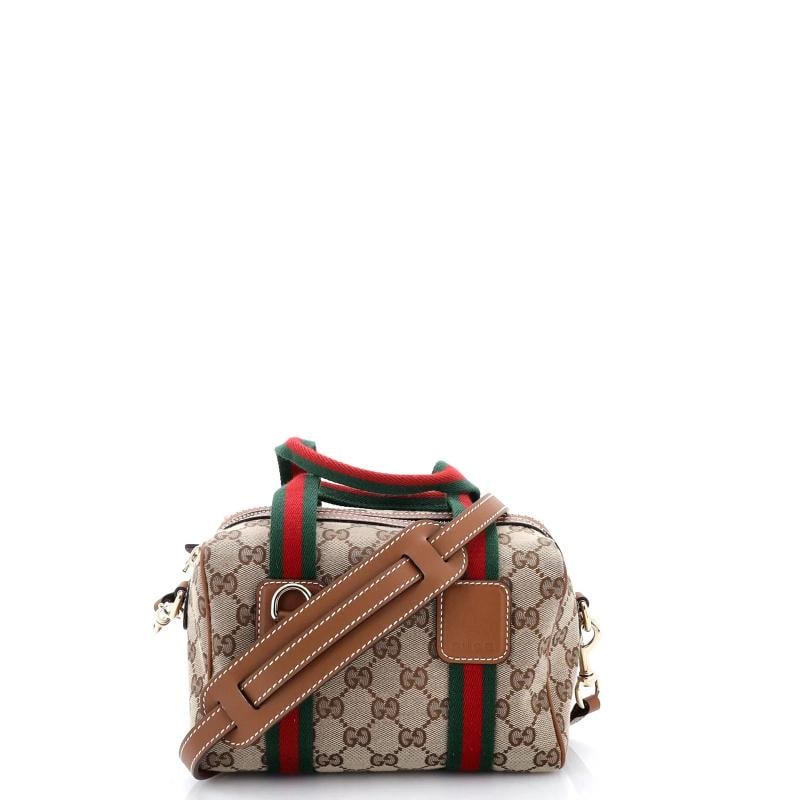 Gucci Web Boston Bag GG Canvas Mini: Condition: Pre-owned - Excellent,Brand: Gucci,Exterior Material: Canvas Plain,Style: Duffles,Exterior Color: Brown,Department: Women,Size: Mini,Accessories: With StrapCondition: Great. Exterior: