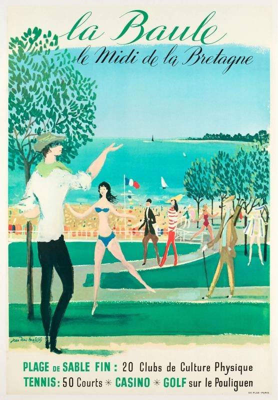 Original Vintage Poster - Malcles - La Baule - Golf - Tennis - Beach - 1959: Condition: Used,Artist: Macles,Unit of Sale: Single-Piece Work,Signed By: Malcles,Size: Medium (up to 36in.),Signed: Yes,Title: La BAule,Certificate of Authenticity (COA): Yes,Original/Licensed
