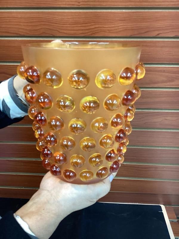 Xl Lalique Style Mossi Crystal Vase H8â€? Maker Unknown Heavy Art Glass Limited E - 5