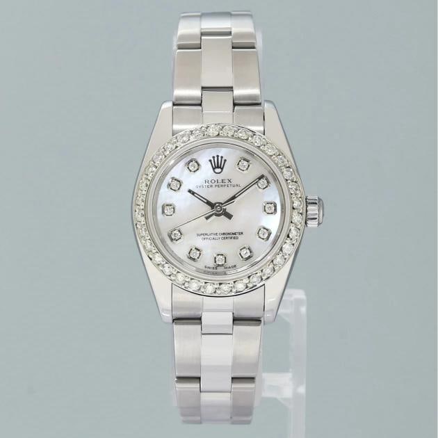 MINT Ladies Rolex 24mm Steel 76080 Mother of Pearl Diamond Oyster Perpetual - 2