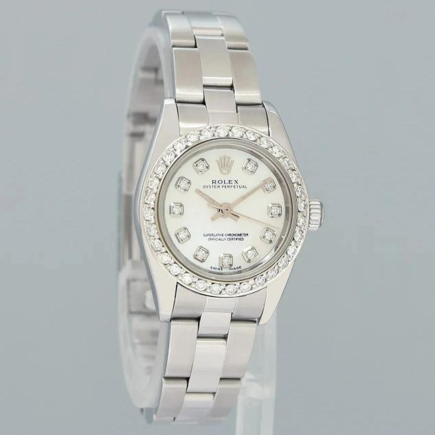 MINT Ladies Rolex 24mm Steel 76080 Mother of Pearl Diamond Oyster Perpetual - 3