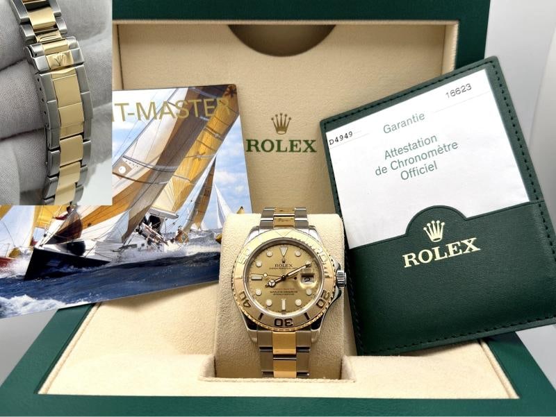 Rolex Yacht Master 16623 40mm Champagne Dial 18K Yellow Gold Steel Box Papers: Condition: Pre-owned - Excellent,Bezel Color: Gold, Yellow,Year Manufactured: 2000-2009,Band/Strap: Rolex Oyster,Case Color: Silver,Department: Men,Watch Shape: Round,Style: Casual, Classic,