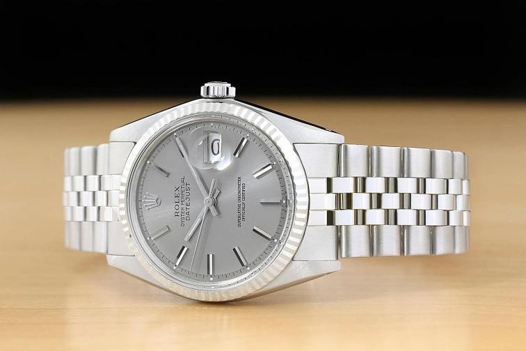 ROLEX DATEJUST 1601 GRAY DIAL 18K WHITE GOLD STEEL FOLDED BRACELET WATCH - 2