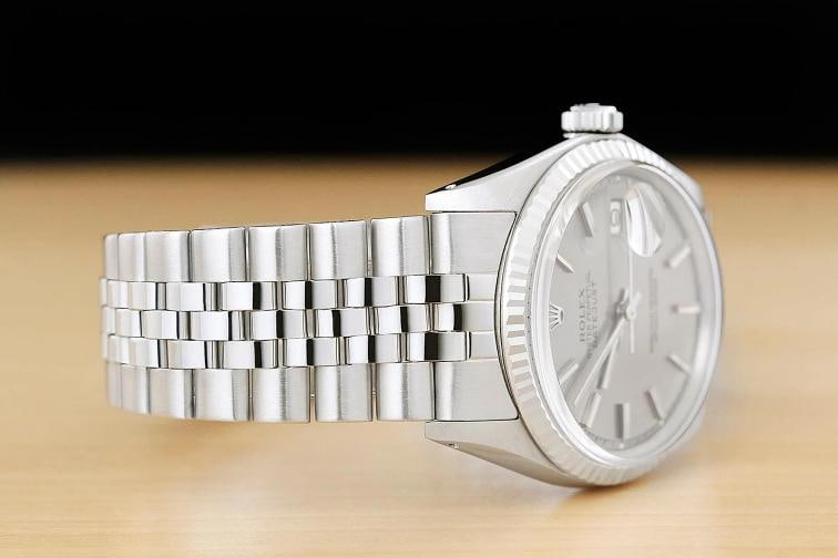 ROLEX DATEJUST 1601 GRAY DIAL 18K WHITE GOLD STEEL FOLDED BRACELET WATCH - 7