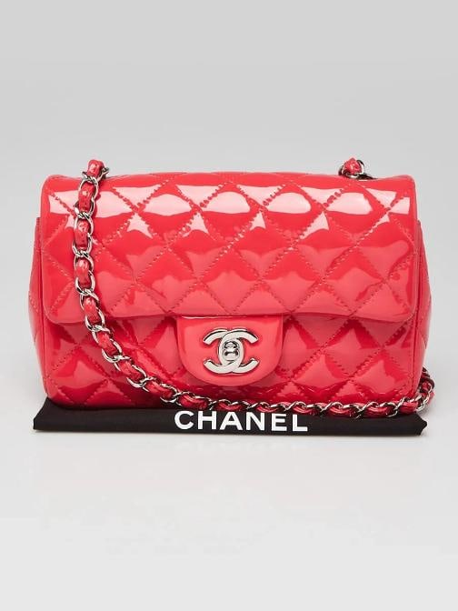 Chanel Pink Quilted Patent Leather Classic Rectangular Mini Flap Bag - 12