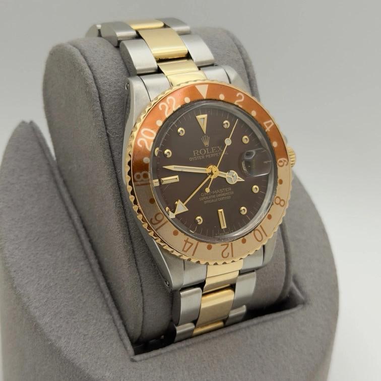 Vintage Rolex GMT Master Root Beer 16753 40mm Nipple Dial Yellow Gold Steel - 11