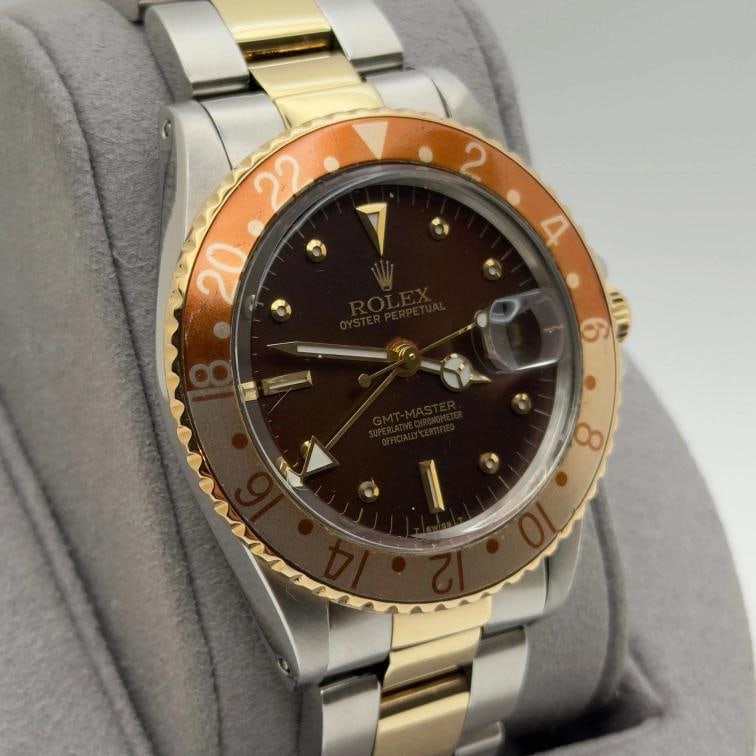 Vintage Rolex GMT Master Root Beer 16753 40mm Nipple Dial Yellow Gold Steel - 4