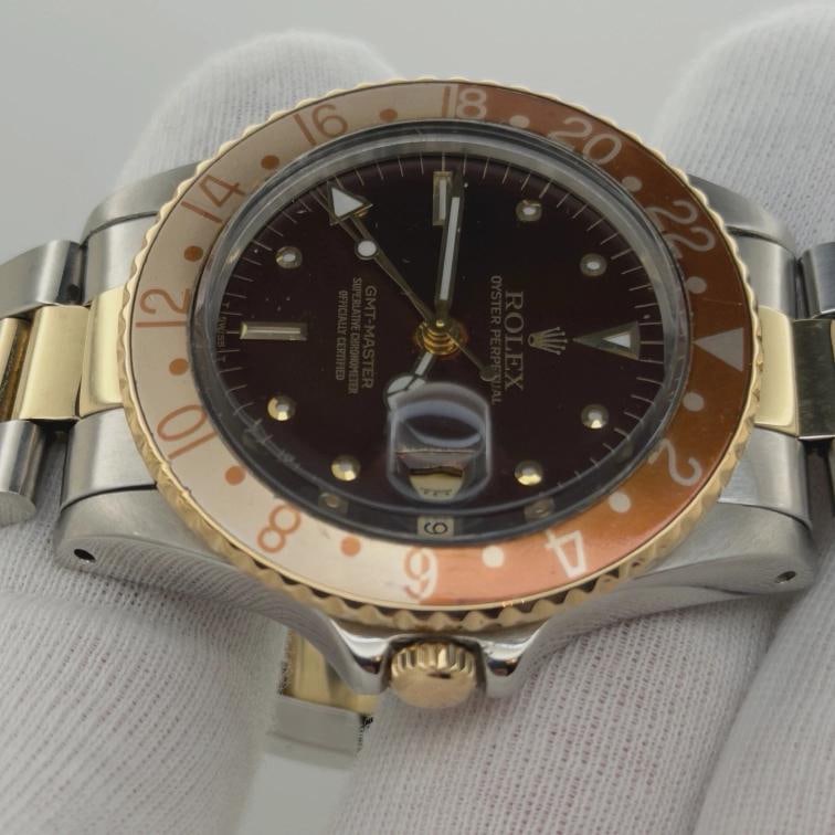 Vintage Rolex GMT Master Root Beer 16753 40mm Nipple Dial Yellow Gold Steel - 7