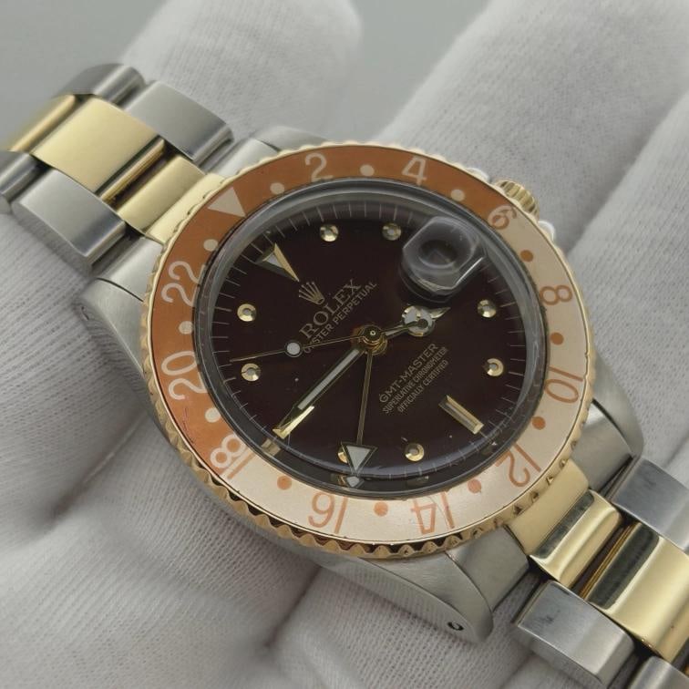Vintage Rolex GMT Master Root Beer 16753 40mm Nipple Dial Yellow Gold Steel - 8