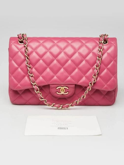 Chanel Pink Quilted Lambskin Leather Classic Jumbo Double Flap Bag - 10