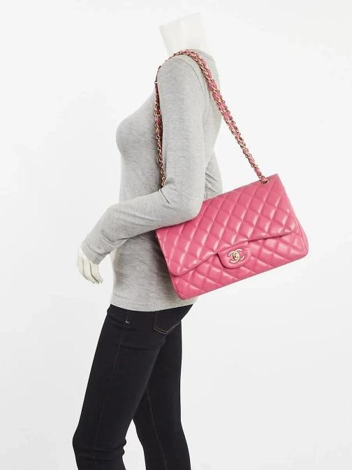 Chanel Pink Quilted Lambskin Leather Classic Jumbo Double Flap Bag - 2