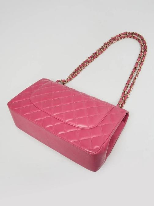 Chanel Pink Quilted Lambskin Leather Classic Jumbo Double Flap Bag - 3