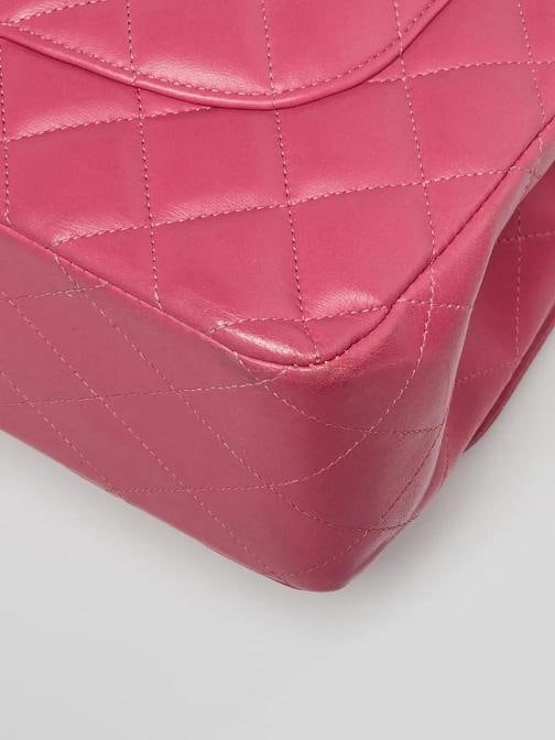 Chanel Pink Quilted Lambskin Leather Classic Jumbo Double Flap Bag - 4