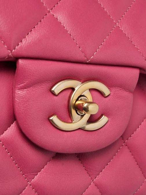 Chanel Pink Quilted Lambskin Leather Classic Jumbo Double Flap Bag - 5