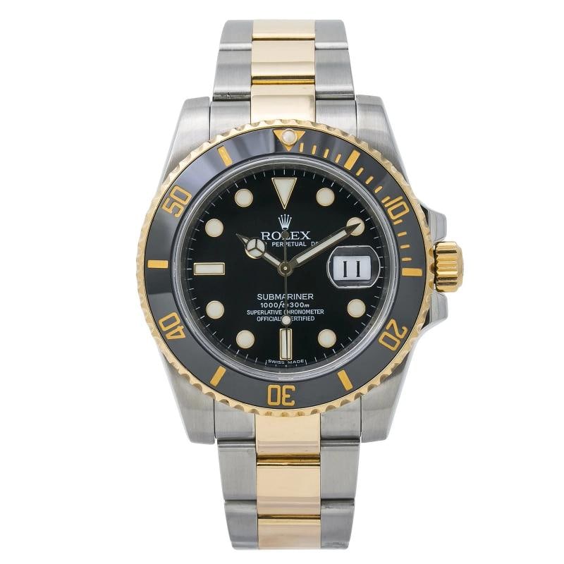 Rolex Submariner 116613 18k Two Tone Black Dial Auto Men's Watch 40mm: Case Size40mm Wrist Fit7.5 inches BoxNo PapersNoCondition â€” Used - Like NewFull SpecificationsBrand RolexCustomized NoSerial # E19xxxxxGender Men'sBand Material 18k Yellow Gold/