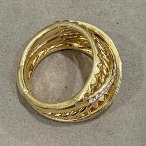 David Yurman Crossover Trio Six Row Ring 18K Yellow Gold with Diamonds, Size 7.5 - 10