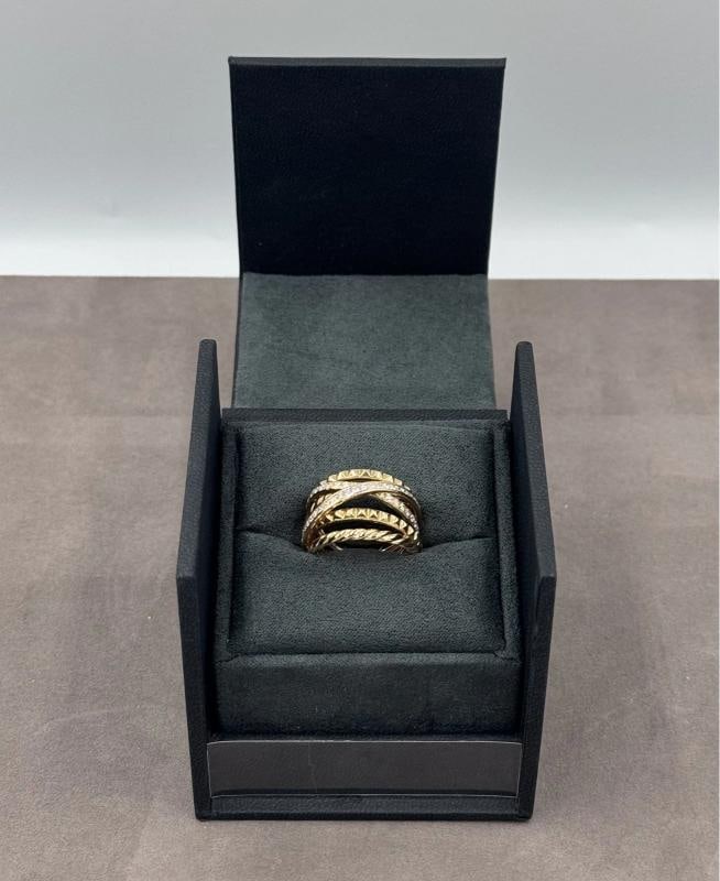 David Yurman Crossover Trio Six Row Ring 18K Yellow Gold with Diamonds, Size 7.5: Condition: Pre-owned - Excellent,Brand: David Yurman,Ring Size: 7.5,Type: Ring,Metal Purity: 18k,Base Metal: Gold,Metal: Yellow Gold,Main Stone: Diamond,Country of Origin: United States18K Yellow