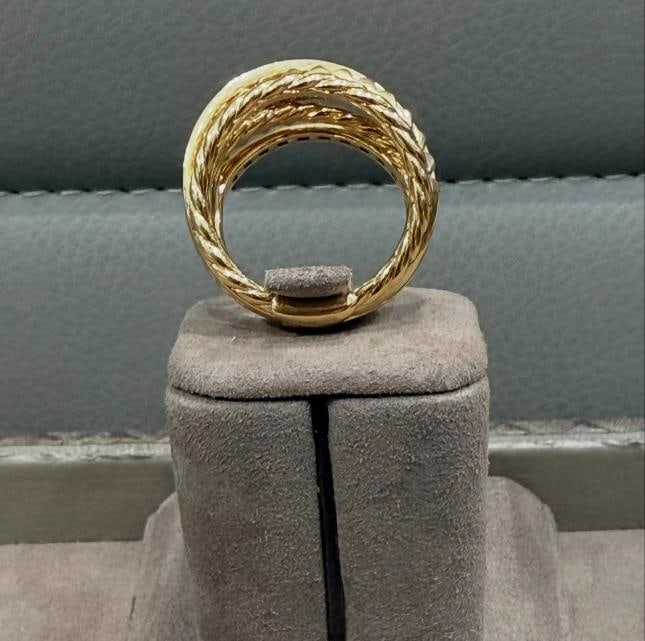 David Yurman Crossover Trio Six Row Ring 18K Yellow Gold with Diamonds, Size 7.5 - 5