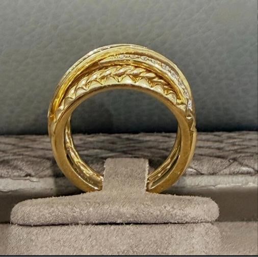 David Yurman Crossover Trio Six Row Ring 18K Yellow Gold with Diamonds, Size 7.5 - 8